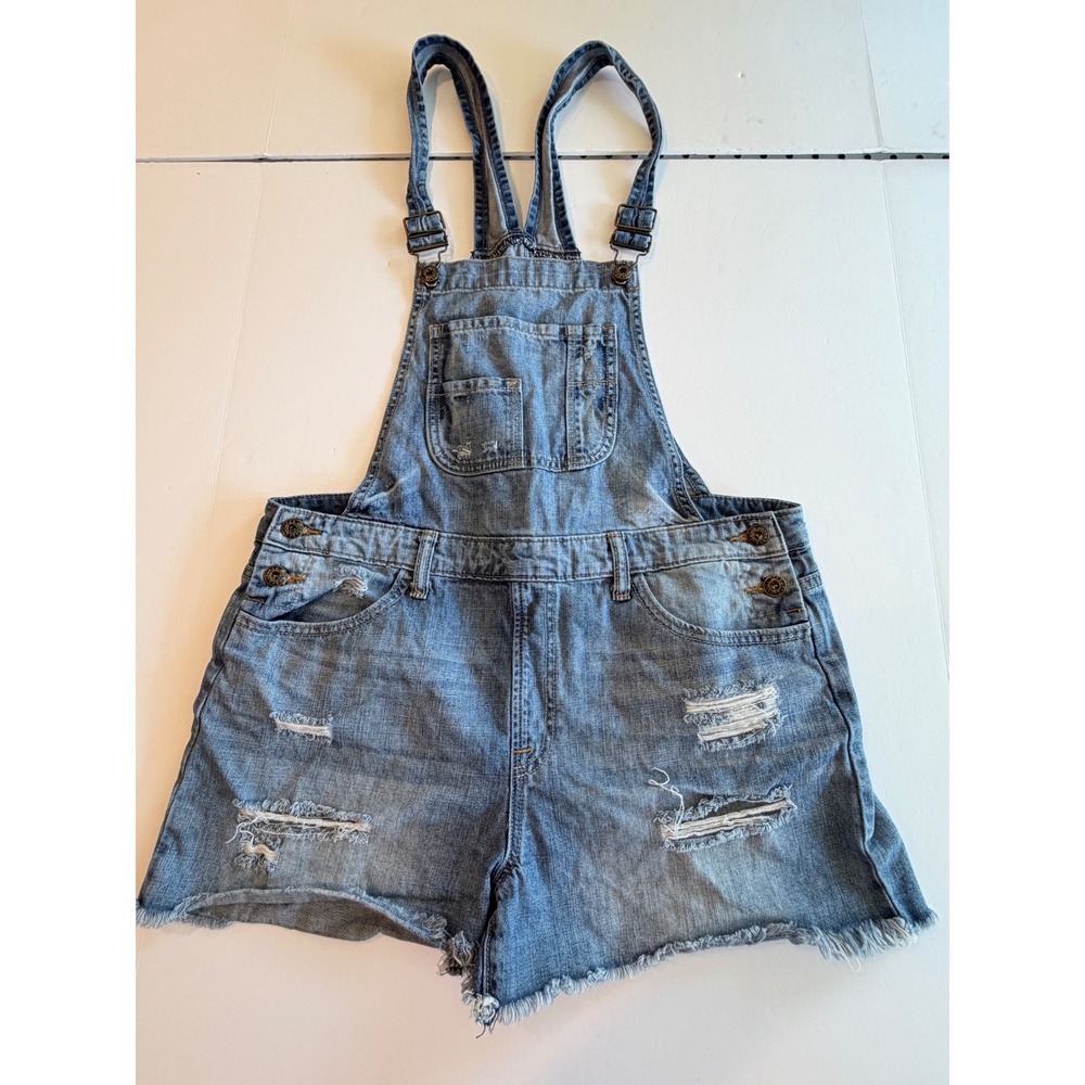 Sneak‎ Peek Womens Distressed Denim Short Overalls Medium Wash Blue Size L